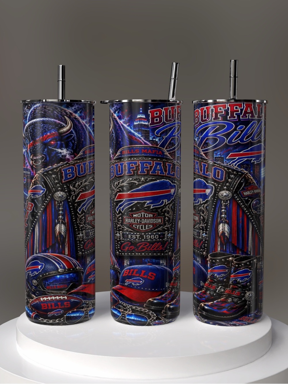 Buffalo Bills Stainless Steel Blue Team Tumbler - Harley-Davidson Style